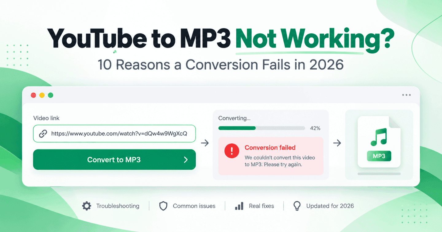 YouTube to MP3 not working and conversion failed troubleshooting guide